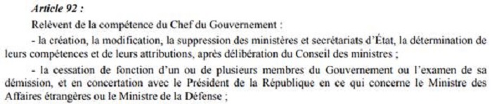 Extraits de l’article 92 de la Constitution de 2014